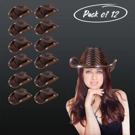 Party Glowz LED Light Up Flashing Sequin Brown Cowboy Hat - Pack of 12 Hats By Party Glowz