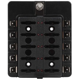 SELEAD 10-WAY Blade ATO/ATC/ATS Fuse Box Standard Circuit Fuse Holder Box with LED Indicator Light and Protection Cover for Cars, Boats, Marine Vehicles, Trucks, SUVs, Yachts, and RVs QR1711