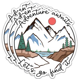 (3Pcs) Adventure Awaits Let's Go Find It Stickers Camping Stickers Decal Waterproof Vinyl Stickers Adult for Laptop Kindle Car Tumbler Water Bottle Mug Phone Notebook Helmet Size 3”x2.7”