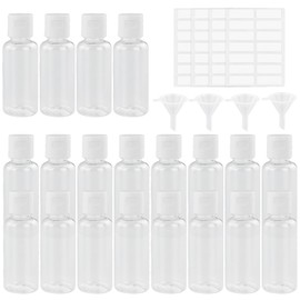 20 Pcs Refillable Clear Flip Cap Bottles,Plastic Empty Transparent Containers,Travel Bottles, Cosmetic Bottles Plastic with 4 Small Funnels and 4 Labels for Packing Toiletries Shampoo Liquid (30 ml)