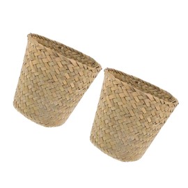 CHILDWEET 2pcs Seagrass Woven Basket Decorative Storage Bin for Bedroom Portable Sundries Box for Office Space Saving Multi Use Waste Basket