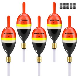 THKFISH Angeln Bobber, Holz Slip Bobber für die Fischerei, Angeln Schwimmer mit Bass Anhänger für Crappie, Walleye, Lachs Angeln 5 Pcs (Orange -Black, 8.5gr-5PCS)