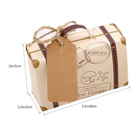 Faylapa 50 Sets Travel Themed Suitcase Candy Boxes,Vintage Kraft Paper Gift Bag for Travel Theme Party,Wedding,Birthday,Bridal Shower