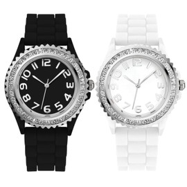 Blekon Geneva Women's Holiday Boyfriend White Dial with Christmas Tree Santa Snowman and Crystals Silicone Buckle Strap Watch