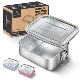 Preperfect Premium Children's Lunch Box Stainless Steel - 900 ml Lunch Box - Food Box with Divider with 3 Compartments - Breakfast Box Robust and Leak-Proof Lunch Box for School, Nursery and Work (Silver)