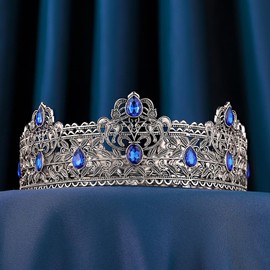 YADIRF Men's Crowns Metal Adult Men Birthday Prom Homecoming Party Crown King Crown For Festival Wedding Baby Shower (Dark Silver With Blue Stone)