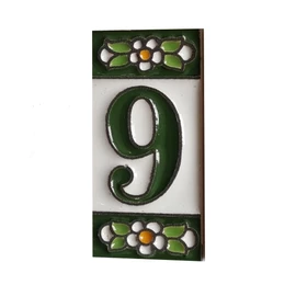 Green Floral Ceramic House Numbers & Letters Tile Size 7.5cm x 3.5cm 2 to 10 Tile Frames (9)