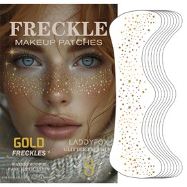 LADDYFOX 8 Pcs Gold Face Glitter Freckles, Face Tattoo, Sparkle Makeup Patches, Waterproof Patches for Women