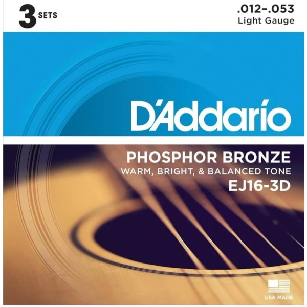 D'Addario - Phosphor Bronze Acoustic Guitar Strings - EJ16-3D (3