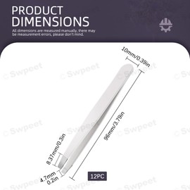 Swpeet Slant 12 Pieces 3.79 Inch White Eyebrow Tweezers Stainless Steel Slanted Tip Tweezers Kit, Professional Face and Hair Remover, Slanted Tip Precision Tweezers for Men and Women