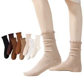 DAUCO 8 Pack Ruffle Socks Frilly Socks Womens Cute socks for Women Socks Slouchy Cotton Socks Womens Size 5-9