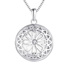 YL Women's Locket Necklace for Opening Pictures 925 Sterling Silver Photo Locket Hinged Chain Zirconia Gemstone Pendant Jewellery, 927 sterling silver, Cubic Zirconia