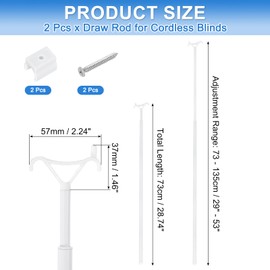 uxcell 2Pcs 29"-53" Draw Rod for Cordless Blinds, Telescopic Rod to Pull Window Shades Up and Down, Clothes Hanger Hook Pole, Aluminum Alloy Blinds Tilt Wand for Roller Shades, White