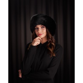 Futrzane Siberian Headband - Womens Faux Fur Headbands - Fluffy Russian Earband - Size M (Black Siberian)