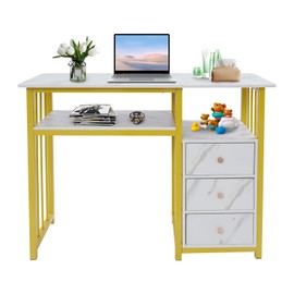 YIPONYT Manicure Table with 3 Wooden Drawer Storage, Marbling Texture Nail Desk, 39" x 16" x 30" Spa Beauty Salon Station, Nail Tech Desk for Beauty Salon Spa