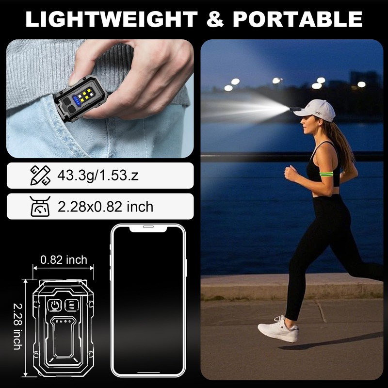 Vefhby Clip on Flashlight, 8 Modes Running Light for Runners