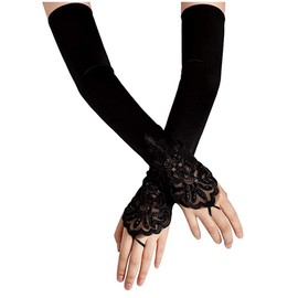 TXDAMAI Gloves for Women Girls, Evening Gloves Satin Gloves Long Opera Gloves Dance Gloves 1920 Gloves for Women Girls (Fingerless Black)