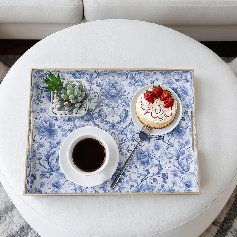 ORIGTRAY Serving Tray with Handles, Rectangular Plastic Tray 15.75x11.81 Inch,