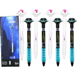 Maydahui 8 Pcs Cool Stellar Wanderer Pens Retractable Galaxy UFO Flying Saucer Style Gel Pen 0.5mm CS Nib Black Ink for Outer Space Lovers School Office Party Favors