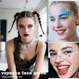 VVPESCA Face Eye Gems, Self-Adhesive Hair Jewels, Sparkly Crystal Stickers for Makeup, Stick on Gems Rhinestones Stickers for Festival Essentials, Cute Star Heart Gems for Rave Accessories (Colorful)