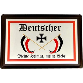 Tin Sign 20 x 30 cm German My Homeland My Love in Vintage Retro Design with Iron Cross Flag for Decoration of Home, Garden, Garage, Workshop, Hobby Room etc