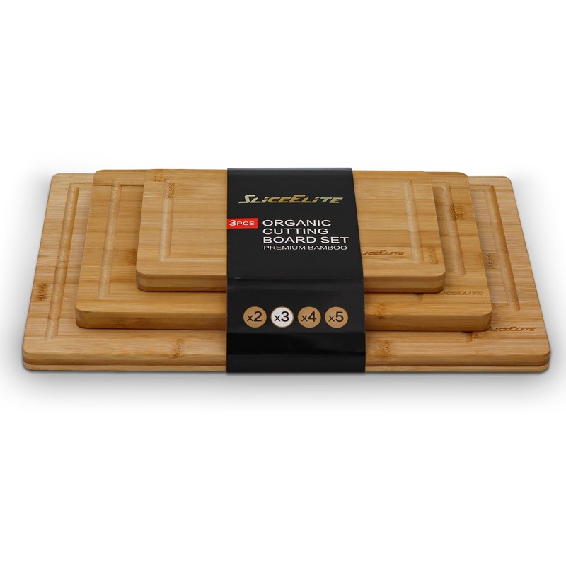 SliceElite 3pc Bamboo Cutting Board Set: Eco-friendly, durable chopping boards