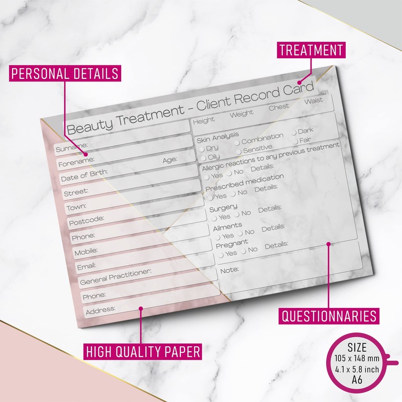Beauty Client Cards - Salon and Therapist Customer Consultation Record