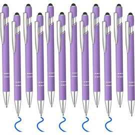 Ballpoint Pen with Stylus Tip, Soft Touch Click Metal Pen, 1.0mm Medium Point, Black Ink, 12 Count(Purple) - Color: light purple - 12 Pens