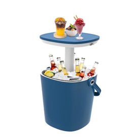 SHAREWIN Portable Outdoor Ice Cooler Bar, 15-Can Blue Multifunctional Side Table with Snack Tray, Hidden Bottle Opener & Food Clips, Lightweight for Indoor/Patio Use, Camping, Poolside, Party