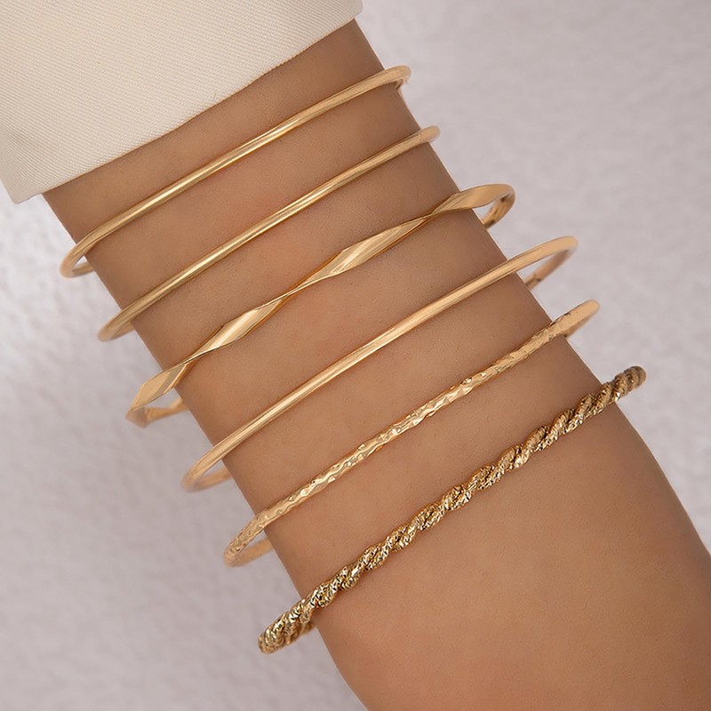 Inateannal Gold Tone Cuff Bangle Bracelet Set Layered Stackable Open