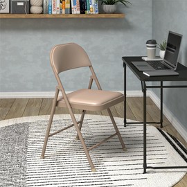 COSCO SmartFold Vinyl Folding Chair, 4-Pack, Antique Linen