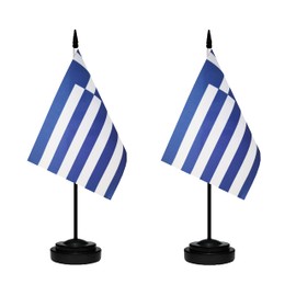 Greece Flags Greek Desk Flags Set Small Mini Greece Flags Table Flag with 13" Black Pole, Black Base and Spear Top, Miniature Greek Deluxe Desktop Flag, Home Decoration, Office Decoration, Festival