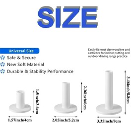 LALOCAPEYO 9PCS White Golf Rubber Tees- 3X of 1.5", 2.28" and 3.46" Tees for Indoor Outdoor Backyard Golf Rubber Tees Set Driving Range Golf Tees Holder