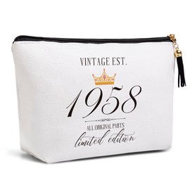 Pykfrhh 65th birthday gift for women's friendship best birthday gift grandma mom aunt sister funny cosmetic bag travel toiletries bag vintage est 1958 limited edition bday gift from grand Women.