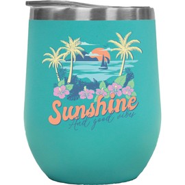 Make Your Mark Design Sunshine and Good Vibes, Tropical & Summer Themed Art Merch Gift, Mint 12oz Wine Tumbler