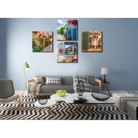 OKEXCKK Tuscan Wall Art Decor, Italy Window View Paintings Nature Landscape Pictures Mediterranean Street Canvas Prints for Bedroom, Living Room, Office Wall Decoration