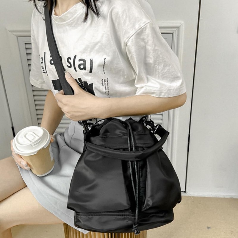 Drawstring Bag, 2-Way Women's, Nylon, Ultra Lightweight, Handbag, Shoulder Bag,