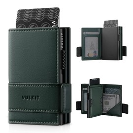 VULKIT - Portatarjetas plegable de piel plegable para hombre con bloqueo RFID, capacidad para 9 tarjetas y billetes (Verde)