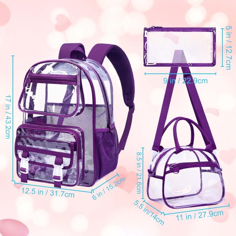 KLFVB Clear Backpack Heavy Duty, 3PCS Girls See Through School