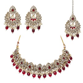 Veritas Commerce Group Beautiful Handcrafted Kundan Jewellery Set in Red Maroon, Gold and Silver - Inspired by Indian and Pakistani design