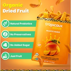 Organic Dried Mango Slices, No Sugar Added, 16oz - All-Natural, Non-GMO, Mouth-Watering Dried Mangoes - Preservative-Free, Nutritious & Delicious Snack for Kids and Adults by Tropicaux Reign