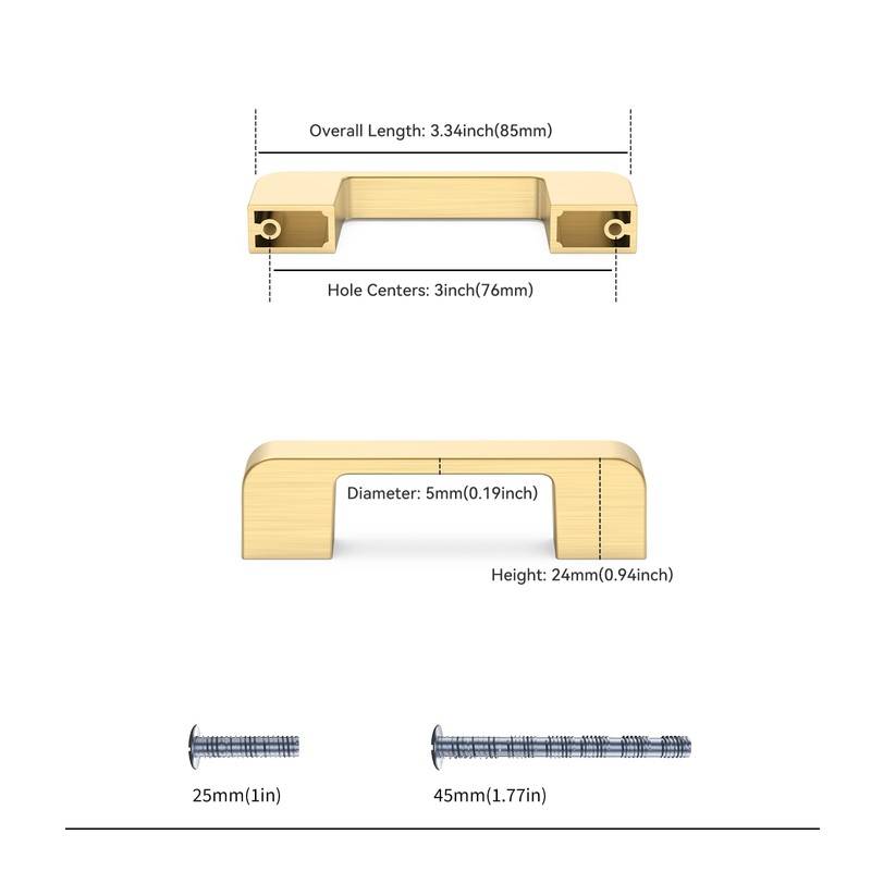 Haliwu 10 Pack Solid Zinc Alloy Cabinet Handles Brushed Gold