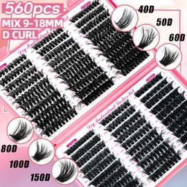 QUKLOGEN DIY Fluffy Lash Extension Kit 900Pcs D Curl 9-18mm Lash with Lash Bond and Seal,Quick Glue Remover Lash Shampoo Cleansing Brush Wristband Tweezers Eyelash Brush Mini Applicator