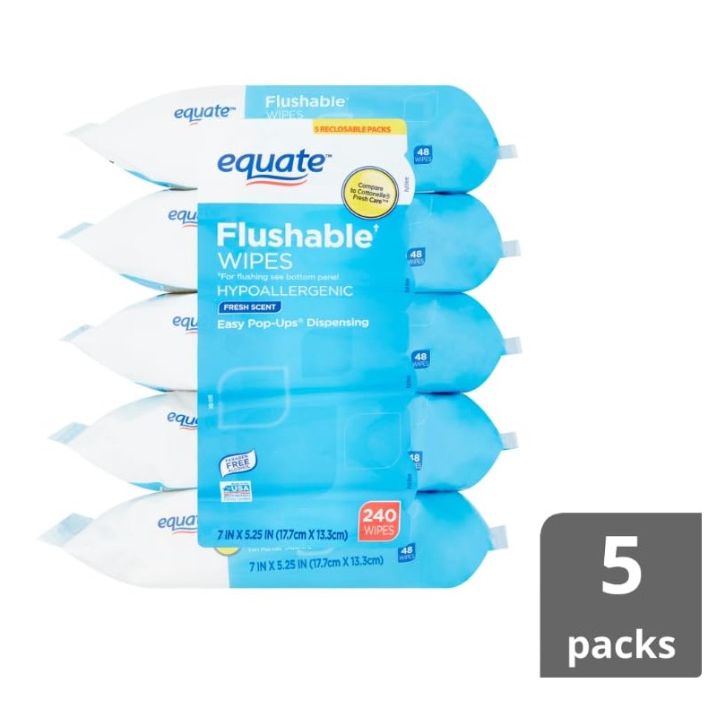 Generic Fresh Scent Flushable Wipes, 5 Packs of 48 Wipes