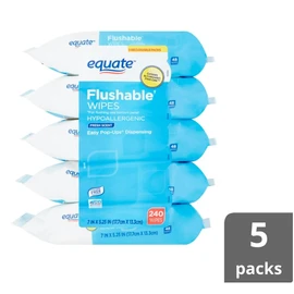 Generic Fresh Scent Flushable Wipes, 5 Packs of 48 Wipes Each, Total 240 Wipes