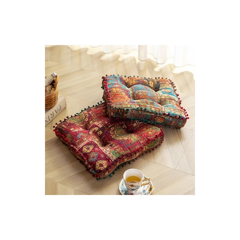 ELEFOCUS Blue Bohemian Seat Cushion,Indoor Boho Chair Cushions for Dining