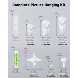 Pawfly 60 Pcs Picture Hooks for Hard Walls, Picture Hanging Kit, Non-Trace Concrete Wall Hooks with Nails, White Picture Hangers Stucco Hooks for Photo Frame, Painting and Art