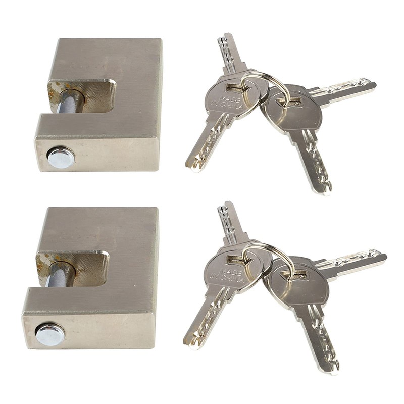 2 Pieces Padlocks with 8 Keys, Rectangular D-shaped Monoblock Locks