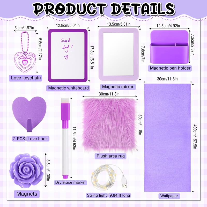 Wonderjune 12 Pcs Locker Accessories Kit Magnetic Mirror Whiteboard Pen