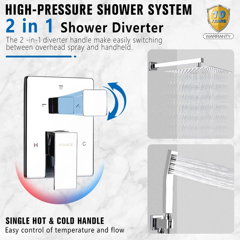 PGKKLE 12 Inch Rainfall Shower System - Wall Mounted Complete